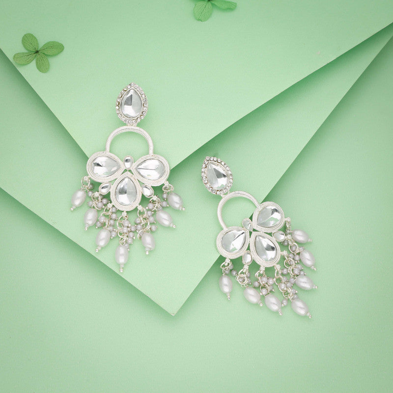 Tehzeeb Creations Silver Polish White Colour Earrings | Grab2Buy