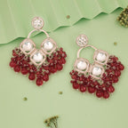 Tehzeeb Creations Gold Polish Rani Pink Colour Earrings | Grab2Buy