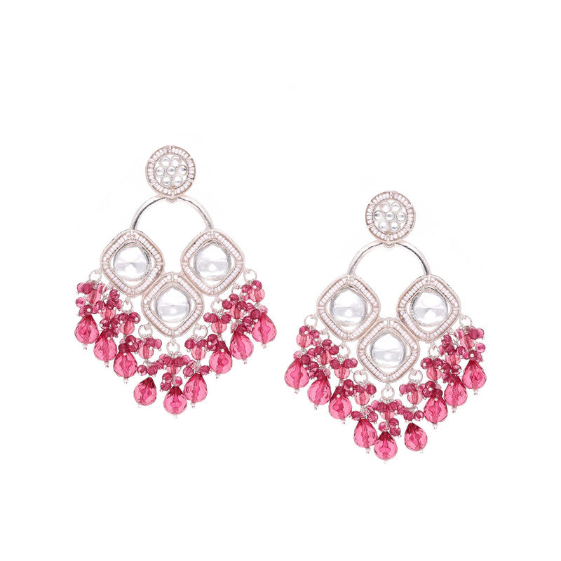 Tehzeeb Creations Gold Polish Rani Pink Colour Earrings | Grab2Buy