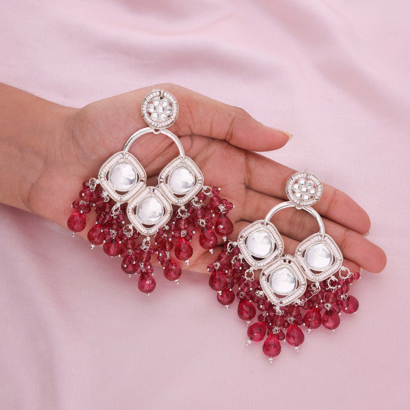 Tehzeeb Creations Gold Polish Rani Pink Colour Earrings | Grab2Buy