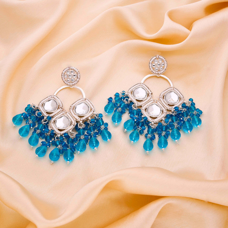 Tehzeeb Creations Gold Polish Sky Blue Colour Earrings | Grab2Buy