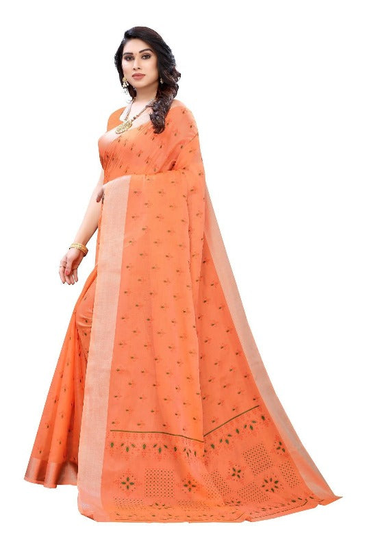 Vamika Orange Chanderi Designer Saree (DIYA ORANGE) | Grab2Buy