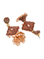 Shoshaa Maroon & Gold-Toned Contemporary Jhumkas Earrings | Grab2Buy
