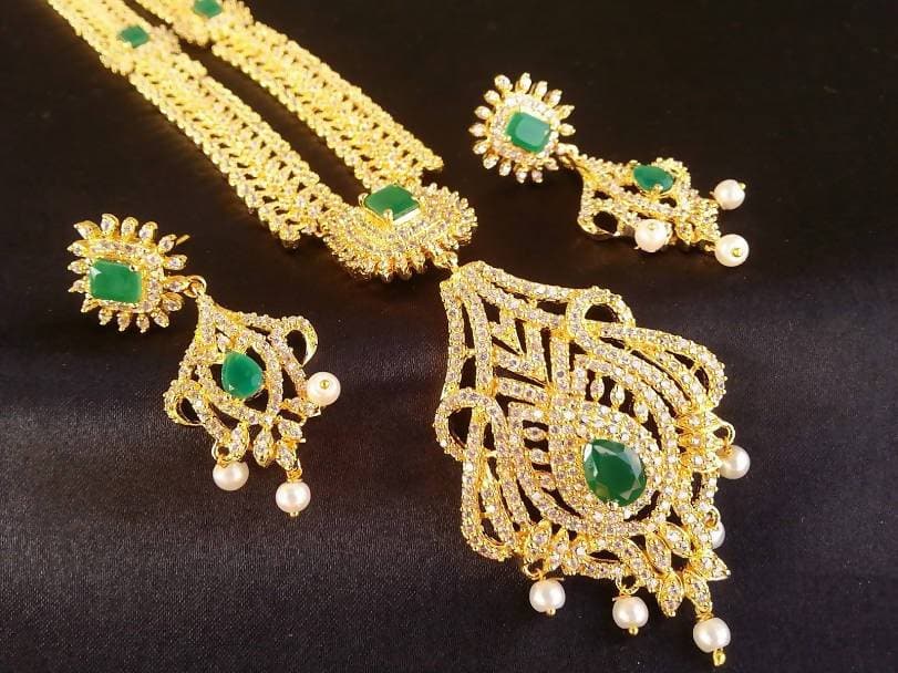 AD Emeralds Bridal Long Necklace Set | Grab2Buy