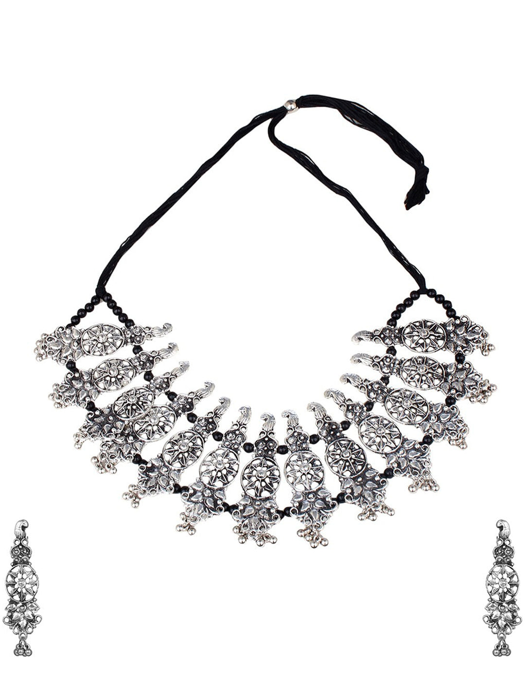 Cardinal Oxidised Silver-Plated Stone-Studded & Beaded Jewellery Set | Grab2Buy
