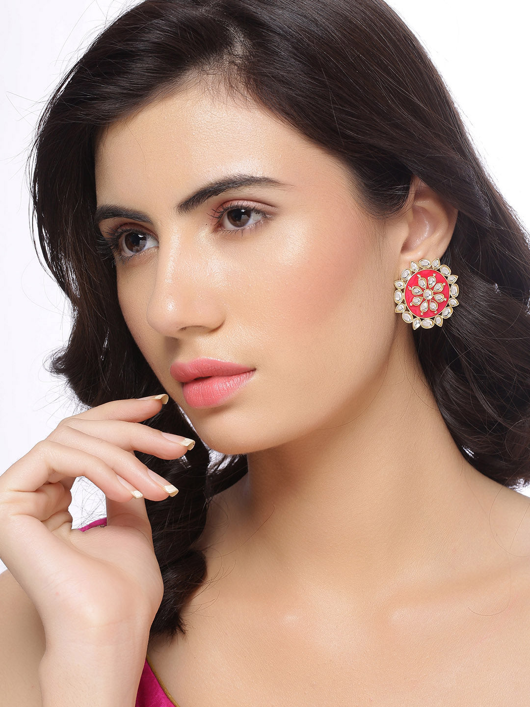 Shoshaa Women Magenta & Gold-Polished Circular Studs | Grab2Buy