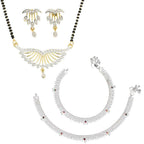 AanyaCentric Gold-Polished Mangalsutra Pendant Earring Set & Silver Plated Anklet