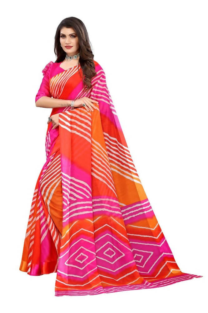 Vamika Pink and Orange Linen Satin Border Saree | Grab2Buy
