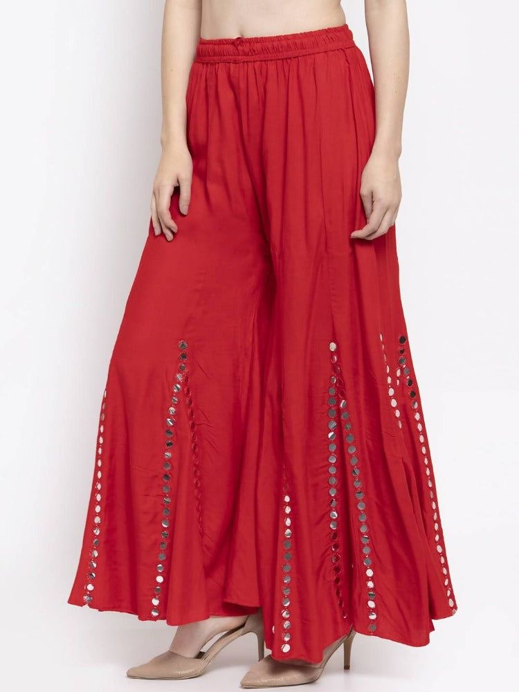 Mominos Fashion Red Mirror Palazzo | Grab2Buy