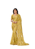 Mustard Georgette Zari Jacquard Embroidered Border With Mirror Work Saree With Unstitched Blouse Piece - Norita Zaina | Grab2Buy