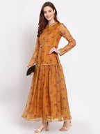 Myshka Women's Multi Printed Organza Full Sleeve Mandarin Neck Casual Dress | Grab2Buy