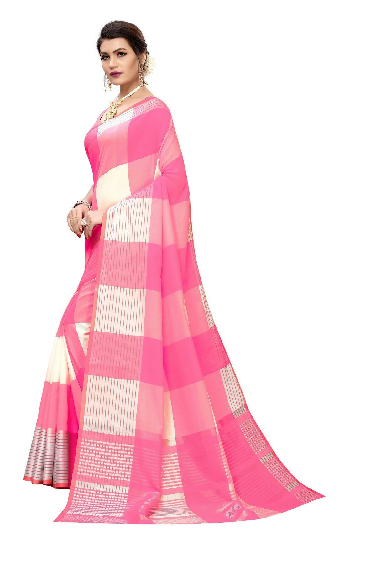 Vamika Pink Cotton Silk Weaving Saree (Gamma Checks Pink) | Grab2Buy
