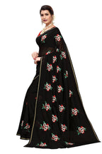 Vamika Black Chanderi Cotton Embroidery Floral Saree | Grab2Buy