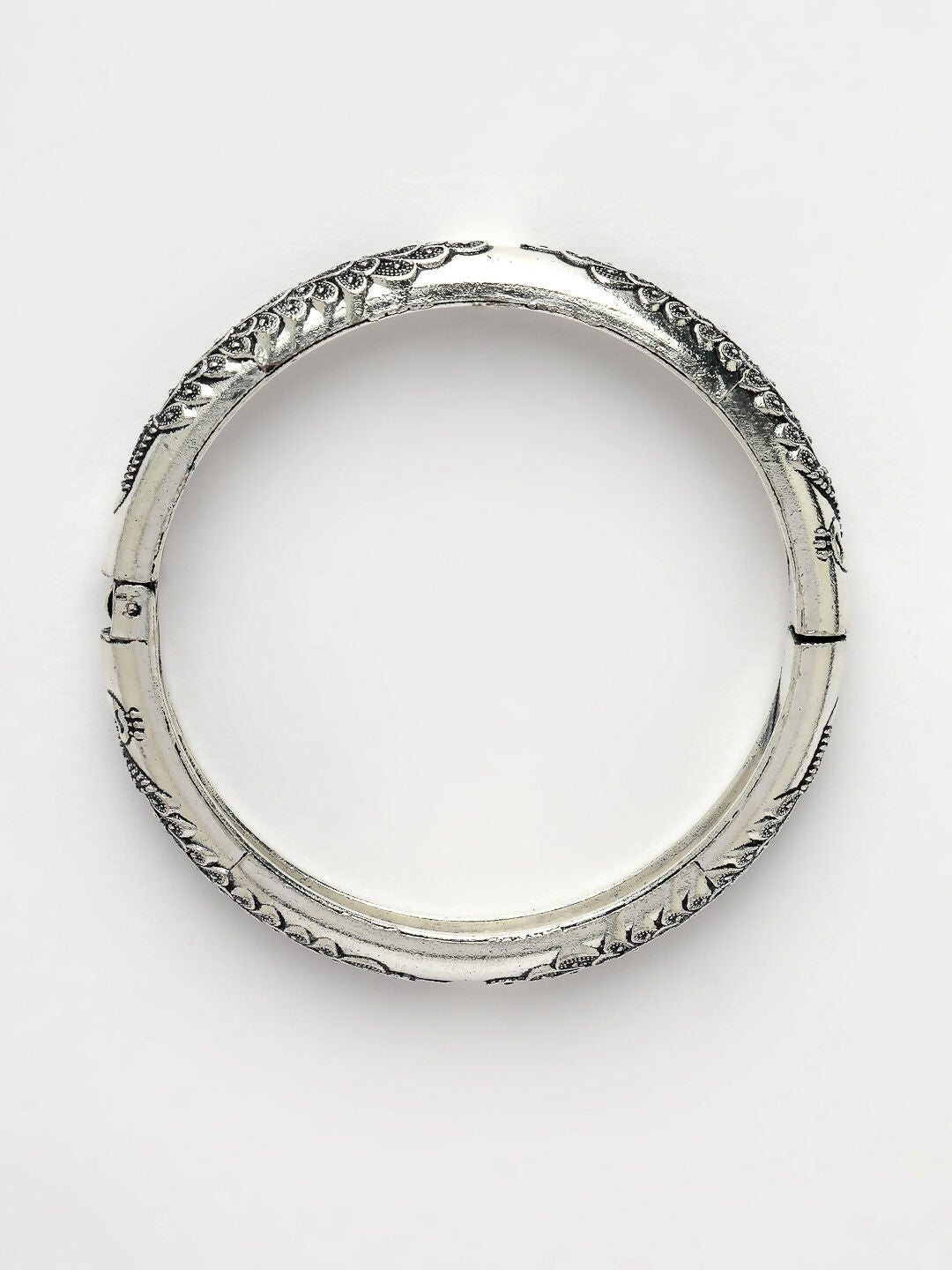 NVR Women's Set of 2 Silver-Toned German Silver Peacock Design Oxidised Kada Bangle