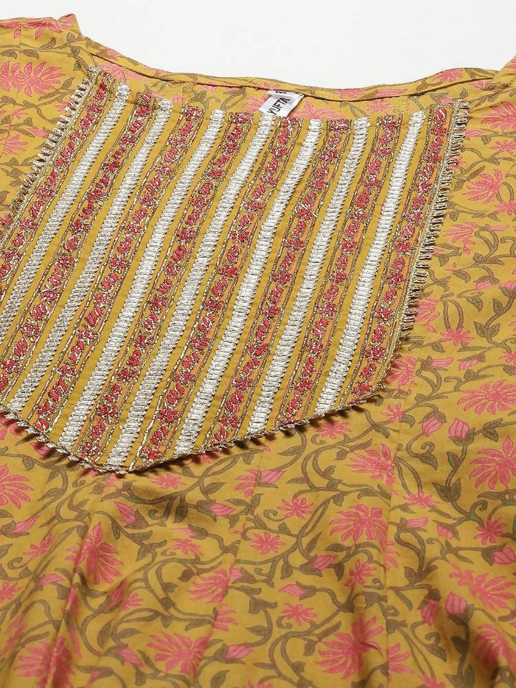Yufta Yellow Printed kurta with Trouser Dupatta Set | Grab2Buy