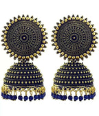 Mominos Fashion Joharkamal Gold-Polished Meenakari Jhumkas For Women & Girls (Blue) | Grab2Buy