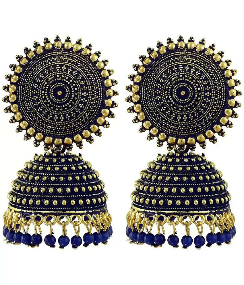 Mominos Fashion Joharkamal Gold-Polished Meenakari Jhumkas For Women & Girls (Blue) | Grab2Buy
