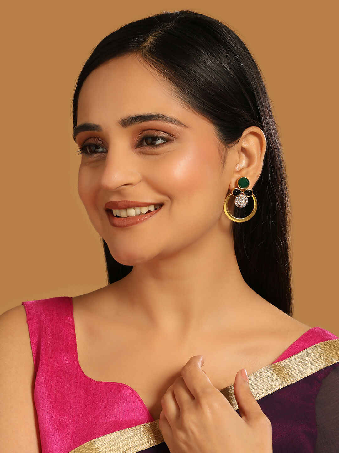 Nuyug 22K Gold Plated Cubic Zirconia Studded Contemporary Stone Earrings | Grab2Buy