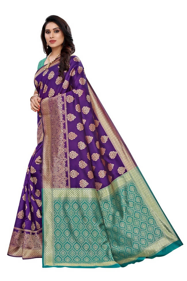 Vamika Banarasi Jacquard Weaving Purple Saree (Dangal Purple) | Grab2Buy