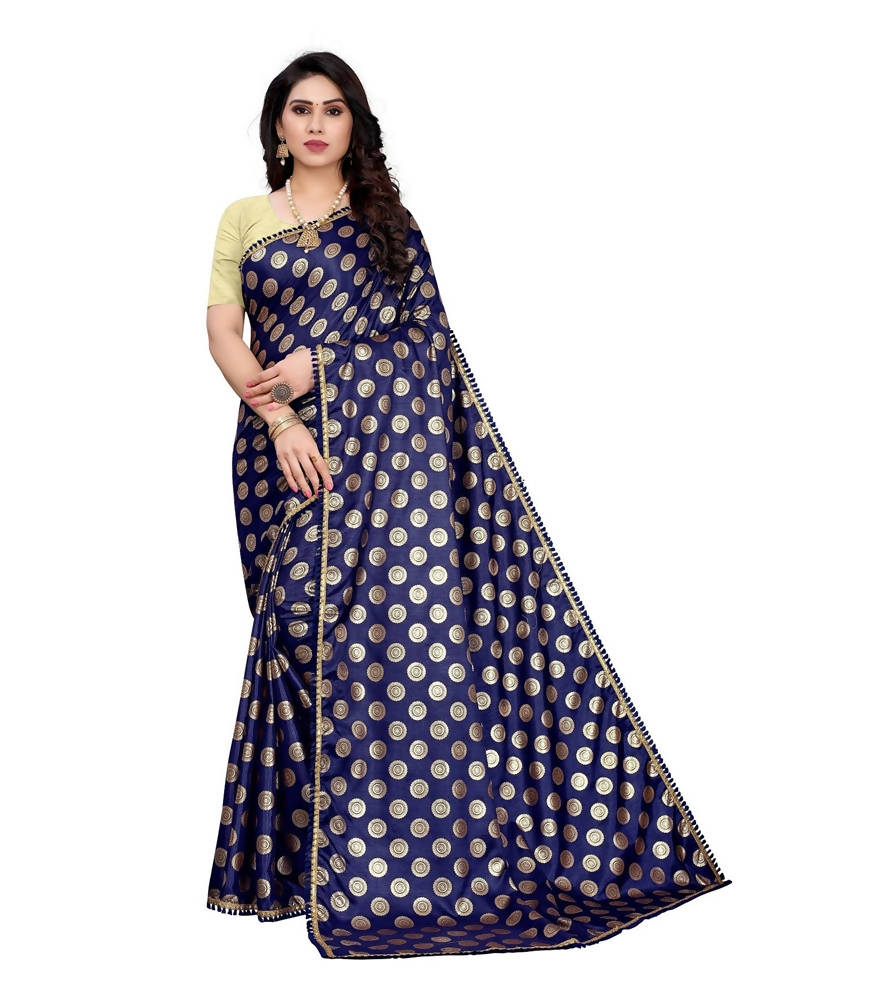 Vamika Navy Rangoli Silk Foil Print Saree (Danish Navy) | Grab2Buy