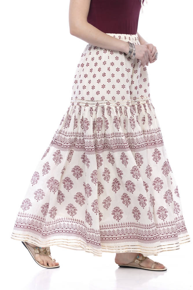 Mominos Fashion Cotton Block Print With Lace Work Off White Magenta Color Prints Palazzo | Grab2Buy