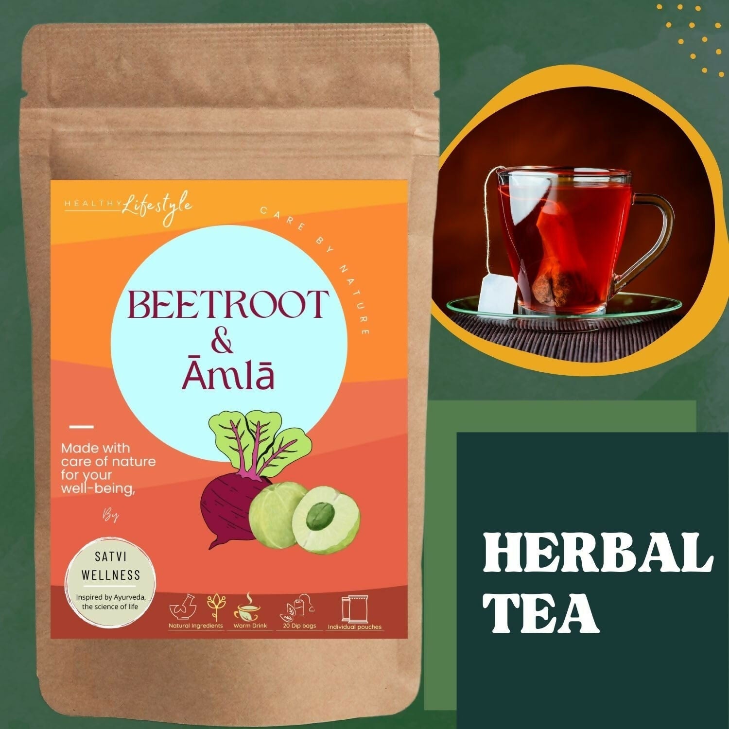 Satvi Wellness Beetroot Amla Tea Bags | Grab2Buy