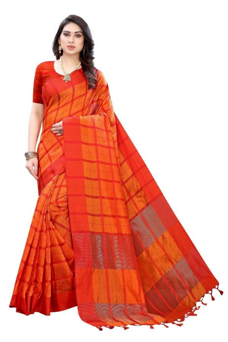 Vamika Orange Cotton Silk Weaving Saree (SATURN ORANGE) | Grab2Buy