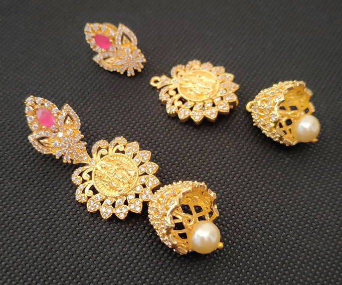 AD Rubies Designer 4 in 1 Temple Earrings | Grab2Buy