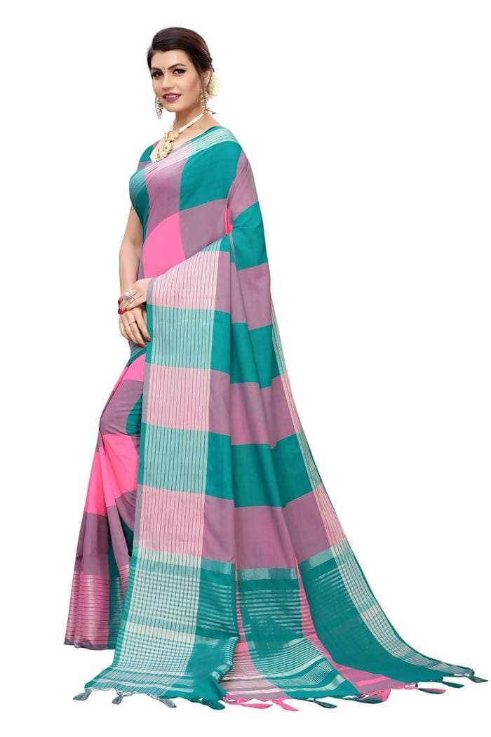 Vamika Rama Cotton Silk Weaving Saree (Gamma Checks Rama) | Grab2Buy