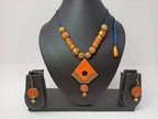Terracotta Diamond Pendant Mini Necklace Set With Hangings | Grab2Buy