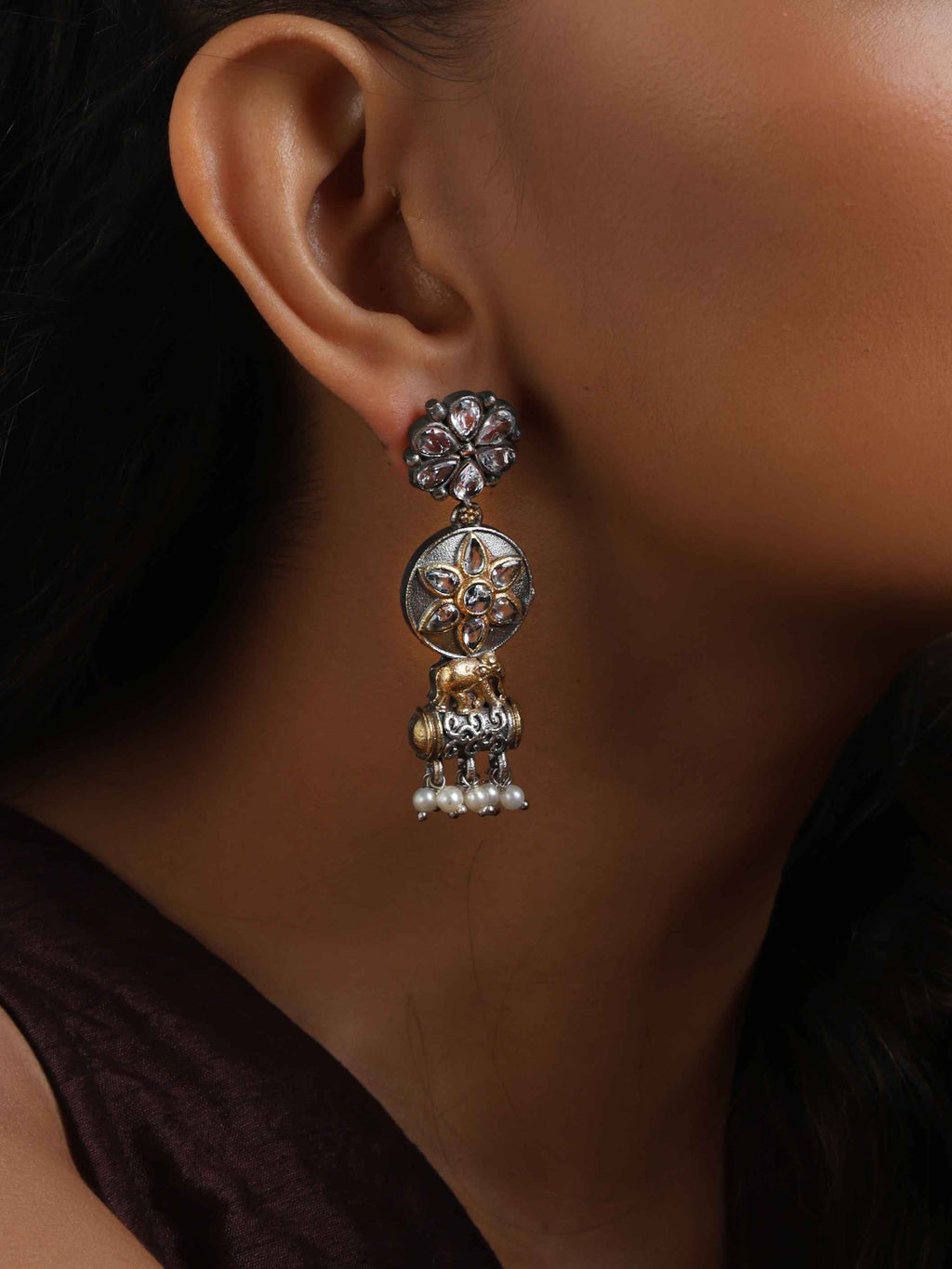 trueBrowns Silver Gold Tone Kundan Earrings | Grab2Buy