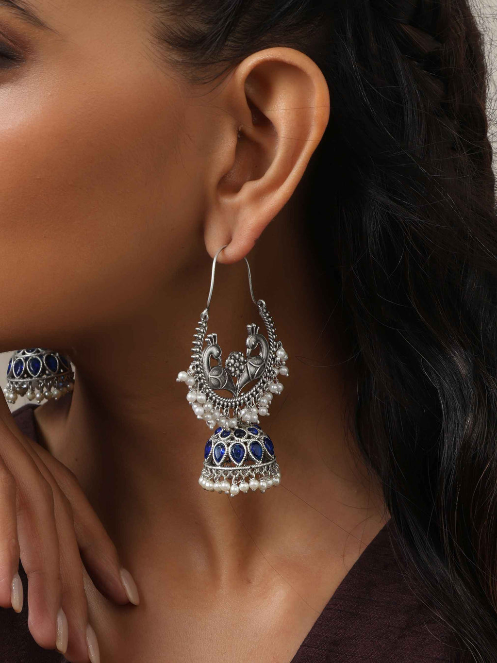 trueBrowns Silver Tone Peacock Jhumka Earrings | Grab2Buy