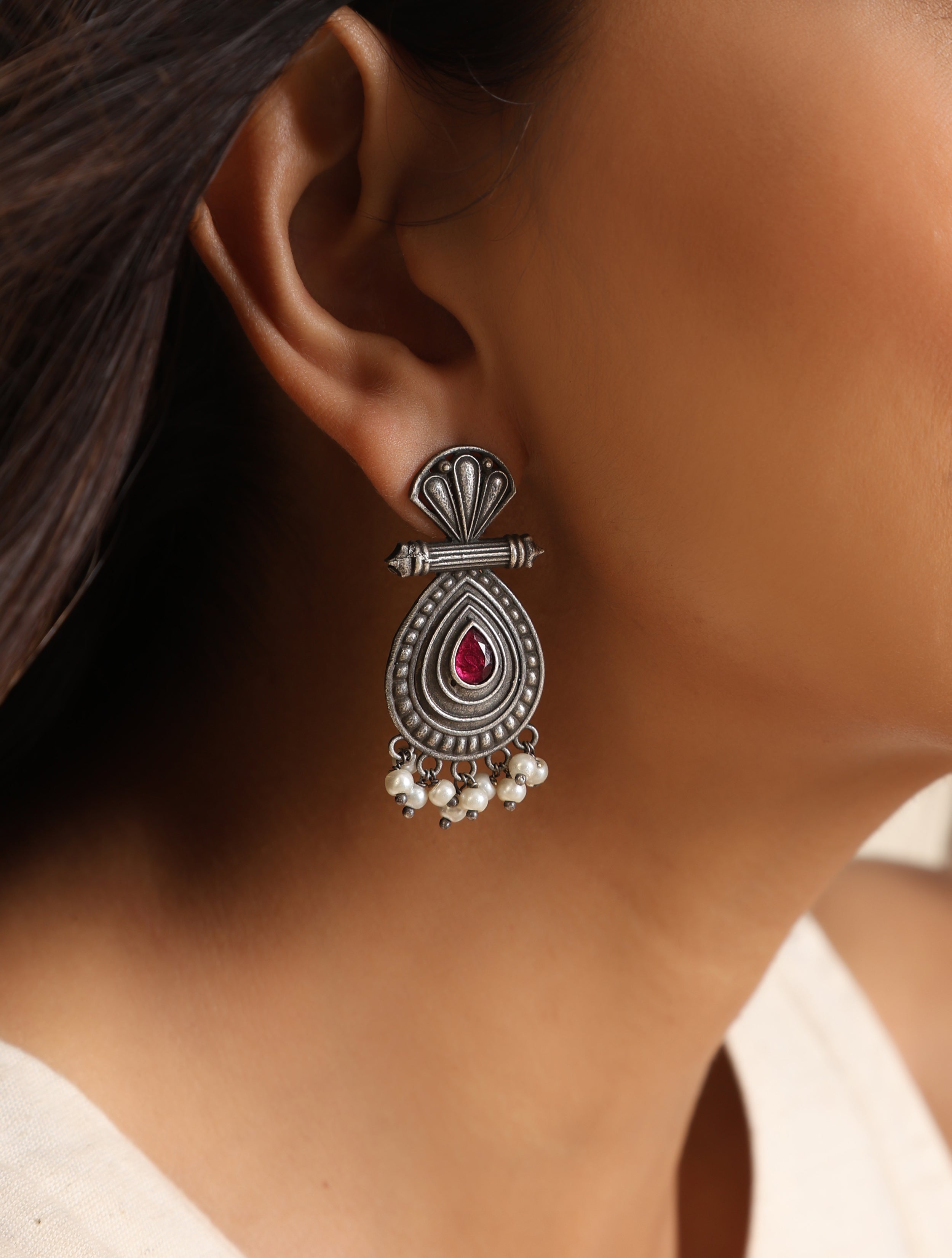 trueBrowns Silver Pearl Bead Earrings | Grab2Buy
