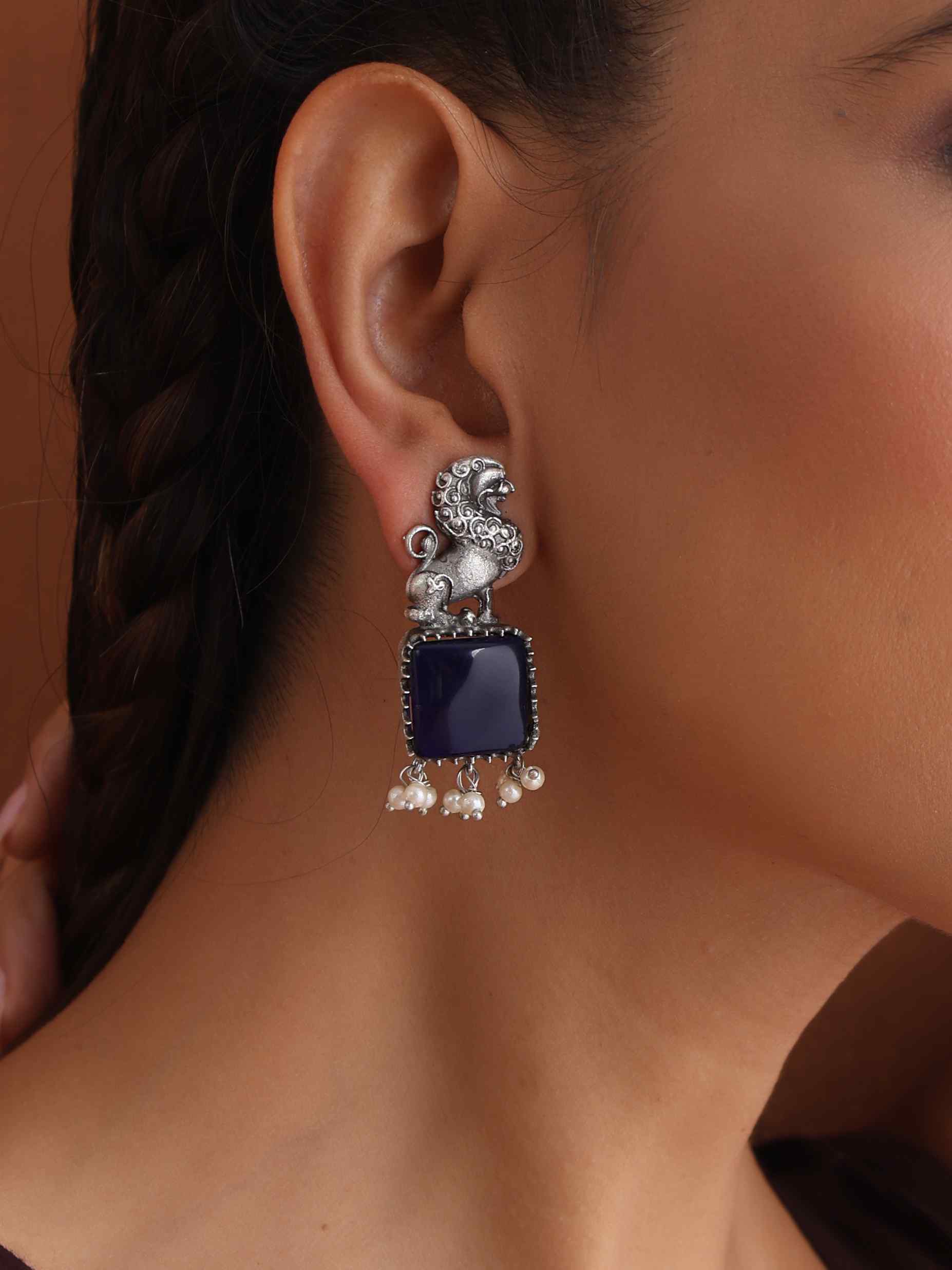 trueBrowns Silver Tone Turquise Stone Earrings | Grab2Buy