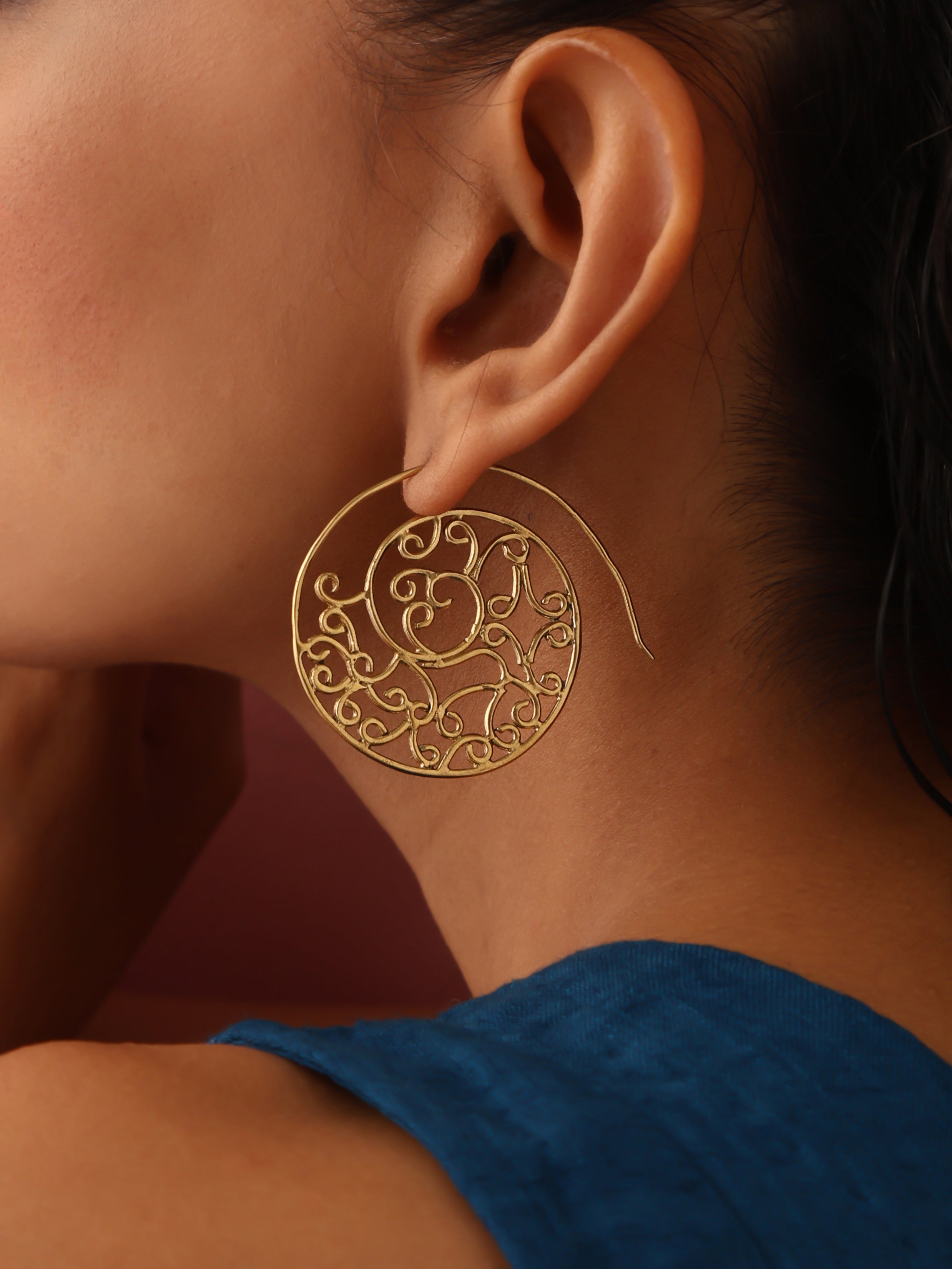 trueBrowns Brass Circular Swirl Earrings | Grab2Buy