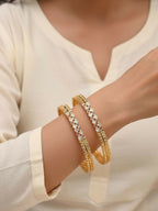 NVR Women Set of 2 Gold Plated CZ Stone Bangle