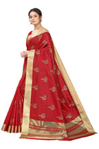 Vamika Red Cotton Polyster Silk Weaving Saree (Kerala Forest) | Grab2Buy