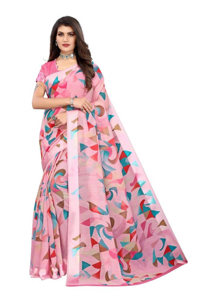 Vamika Pink Linen Satin Border Saree | Grab2Buy