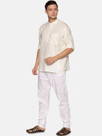 Sethukrishna Men Beige & White Pure Cotton Kurta with Pyjamas | Grab2Buy