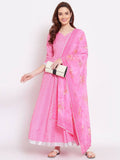 Indian Clothing Myshka Women's Pink Printed Cotton Blend 3/4 Sleeve V Neck Casual Anarkali Kurta Dupatta Set | Grab2Buy