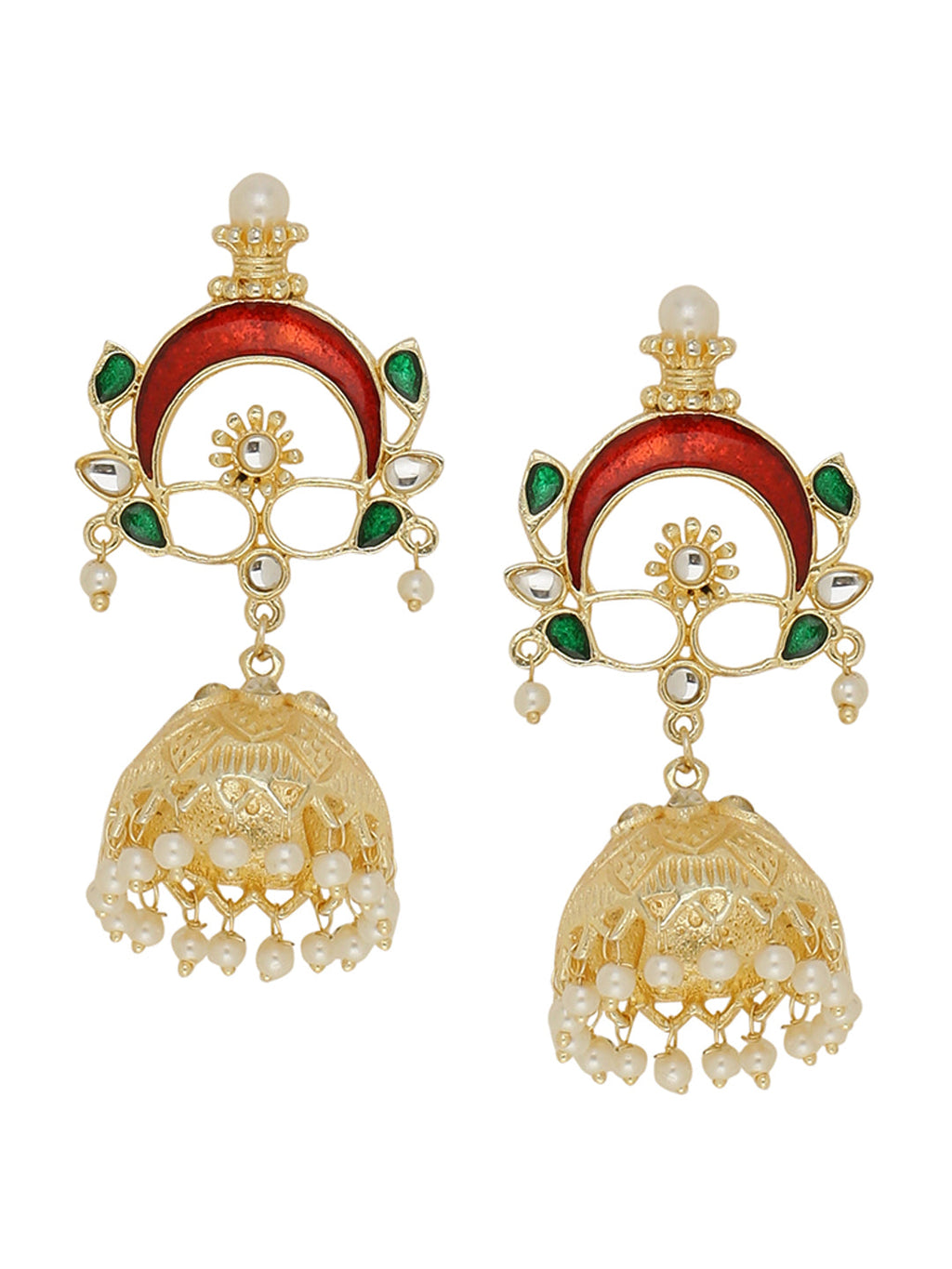 Shoshaa Gold-Polished & Red Enamelled Classic Jhumkas | Grab2Buy