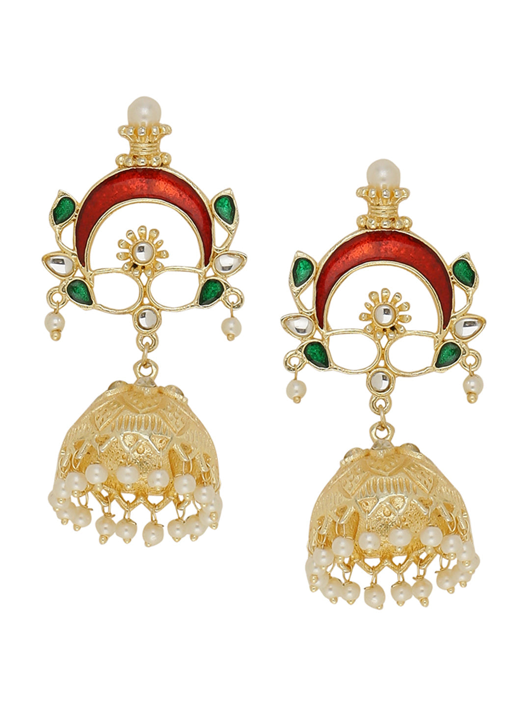 Shoshaa Gold-Polished & Red Enamelled Classic Jhumkas | Grab2Buy