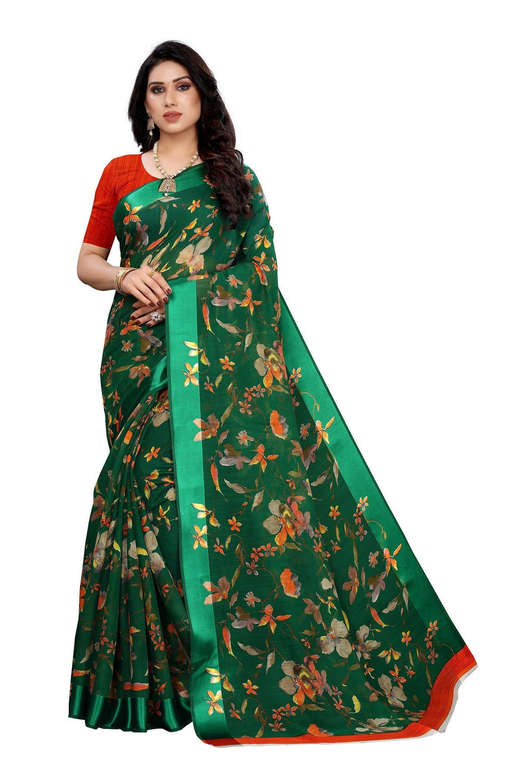 Vamika Green Linen Satin Patta Saree (MANSI GREEN) | Grab2Buy