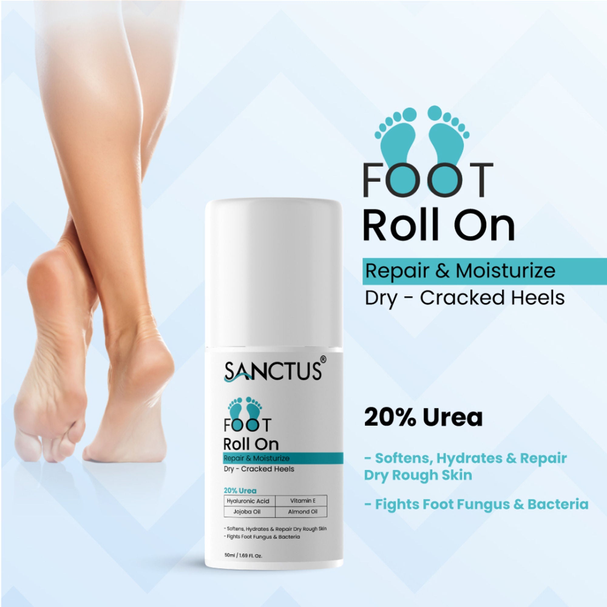 SANCTUS 20% Urea & Hyaluronic Foot Cream Roll On | Grab2Buy