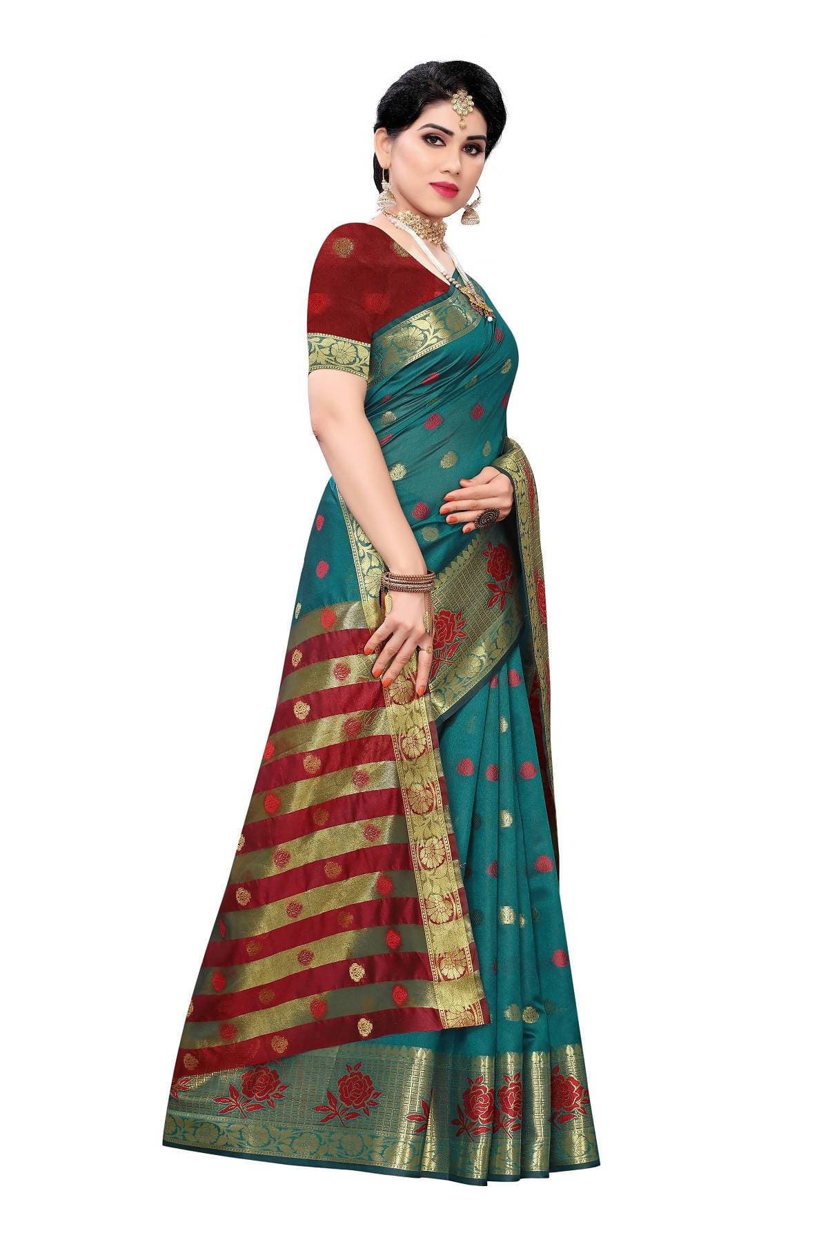 Vamika Banarasi Jaquard Rama Green Weaving Saree | Grab2Buy