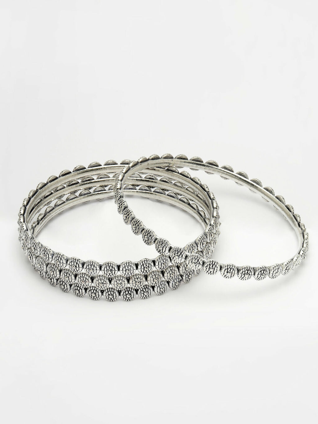 NVR Women's Set of 4 Silver-Toned German Silver Oxidised Bangles | Grab2Buy