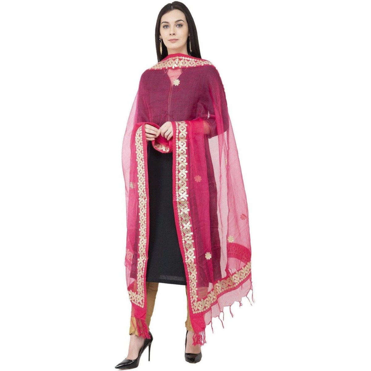 A R Silk Orgenza Gota Patti Fancy Dupatta Gajari Color Dupatta or Chunni | Grab2Buy
