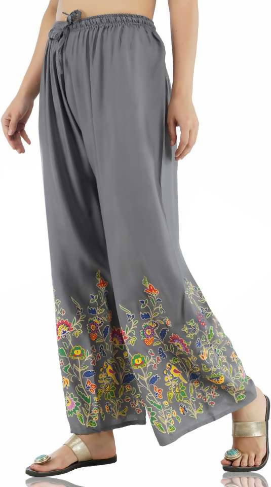 Mominos Fashion Grey Floral Design Palazzo | Grab2Buy