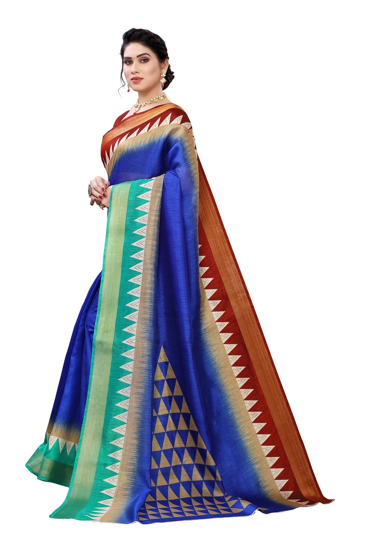Vamika Blue & Brown Linen Jari Border Saree (GUNJAN BLUE) | Grab2Buy