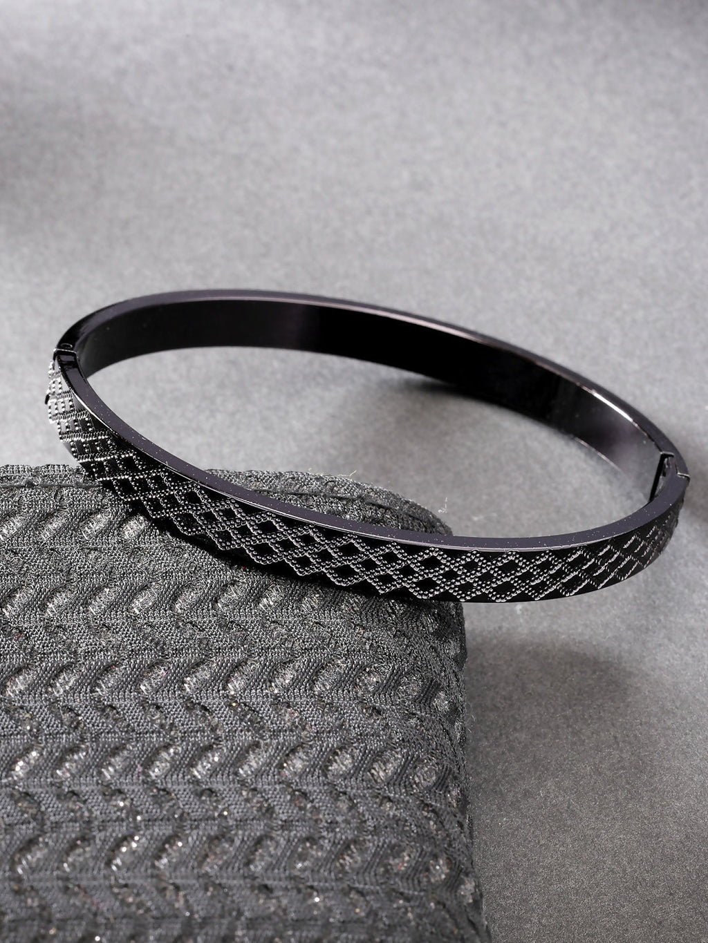 NVR Men's Black Rhodium-Plated Stainless Steel Kada Bracelet | Grab2Buy